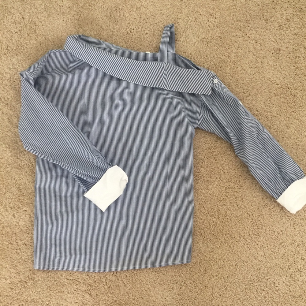 One shoulder striped cotton blouse